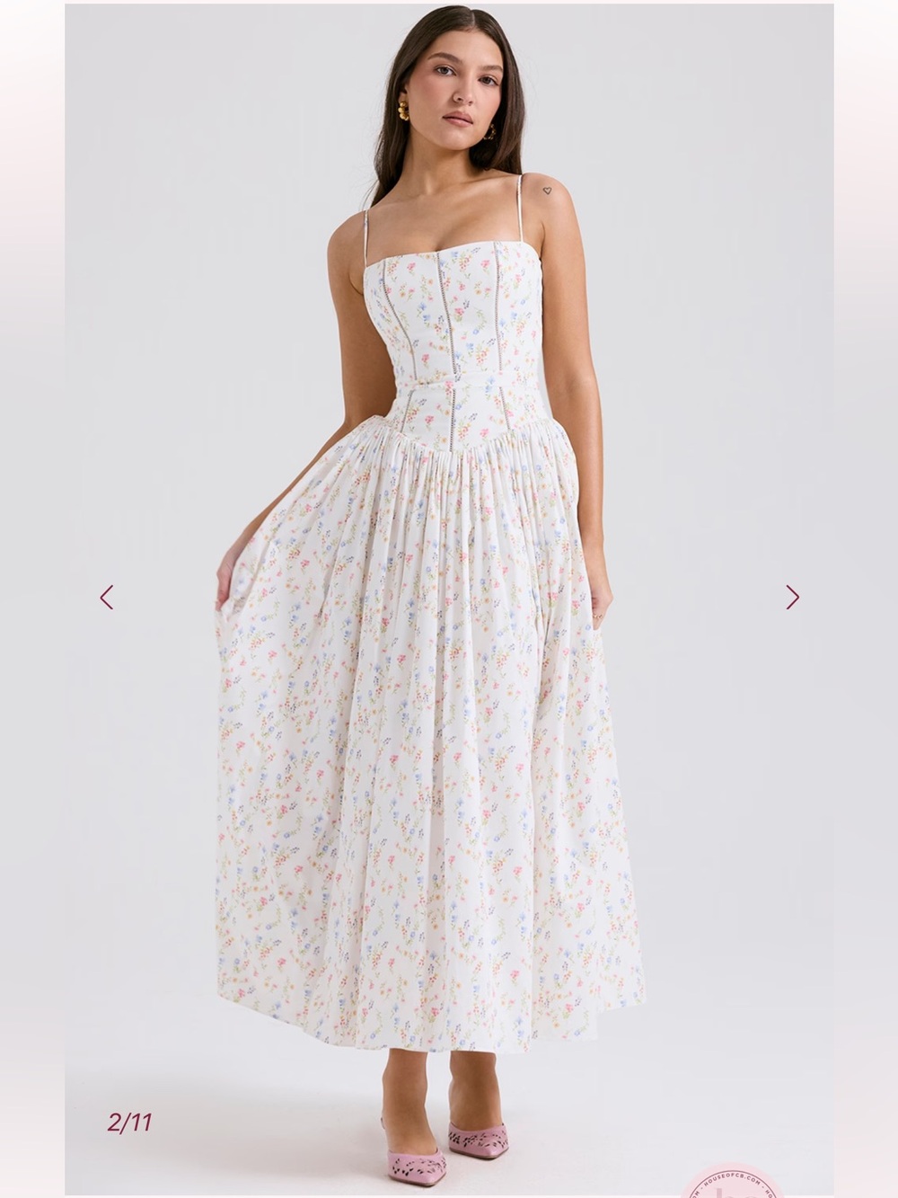HOUSE OF CB Ysabella White Posy Print Cotton Maxi Sundress NWOT